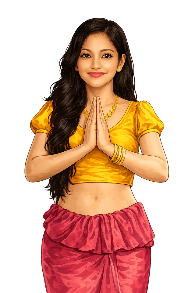 Ayubowan, the Sri Lanka trip planner's guide character, greeting travelers